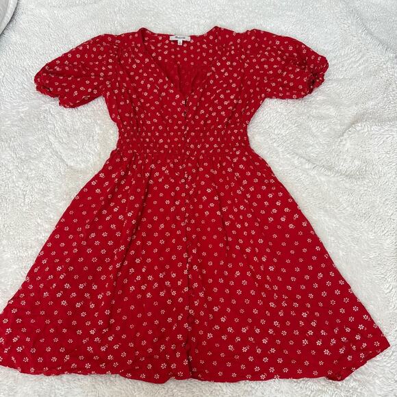 Madewell Dresses & Skirts - Madewell Womens Red Floral Mini Dress Cottage Prairie Boho XS Preppy Resort